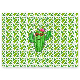 Поздравительная открытка с принтом Позитивный кактус в Тюмени, 100% бумага | плотность бумаги 280 г/м2, матовая, на обратной стороне линовка и место для марки
 | Тематика изображения на принте: веселый кактус | зеленый | иголки | кактусы | колючий | летний | лето | настроение | прикольный | радостный | счастье | цветок | цветы | эмоции