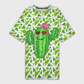 Платье-футболка 3D с принтом Позитивный кактус в Тюмени,  |  | веселый кактус | зеленый | иголки | кактусы | колючий | летний | лето | настроение | прикольный | радостный | счастье | цветок | цветы | эмоции