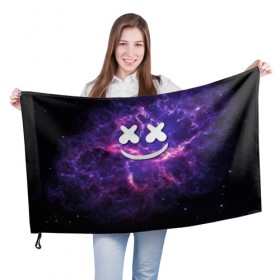 Флаг 3D с принтом Marshmello Cosmos в Тюмени, 100% полиэстер | плотность ткани — 95 г/м2, размер — 67 х 109 см. Принт наносится с одной стороны | marshmello | диджей | звезды | клуб | клубная музыка | космос | маршмеллоу | маршмэлло | маршмэллоу | музыка | небо | ночь | электронная