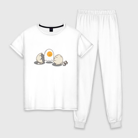 Женская пижама хлопок с принтом Soul в Тюмени, 100% хлопок | брюки и футболка прямого кроя, без карманов, на брюках мягкая резинка на поясе и по низу штанин | белок | душа | желток | омлет | приведение | призрак | разбитый | юмор | яичко | яйцо