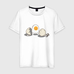 Мужская футболка хлопок с принтом Soul в Тюмени, 100% хлопок | прямой крой, круглый вырез горловины, длина до линии бедер, слегка спущенное плечо. | Тематика изображения на принте: белок | душа | желток | омлет | приведение | призрак | разбитый | юмор | яичко | яйцо