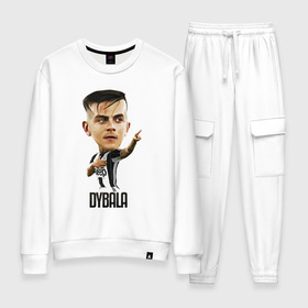 Женский костюм хлопок с принтом Dybala в Тюмени, 100% хлопок | на свитшоте круглая горловина, мягкая резинка по низу. Брюки заужены к низу, на них два вида карманов: два 