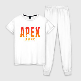 Женская пижама хлопок с принтом APEX LEGENDS в Тюмени, 100% хлопок | брюки и футболка прямого кроя, без карманов, на брюках мягкая резинка на поясе и по низу штанин | apex | apex legends | battle | battle royal | titanfall | апекс | апекс легендс | батл рояль | битва | война | королевская битва