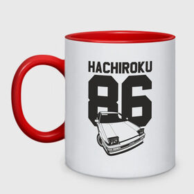Кружка двухцветная с принтом Toyota AE86 Hachiroku в Тюмени, керамика | объем — 330 мл, диаметр — 80 мм. Цветная ручка и кайма сверху, в некоторых цветах — вся внутренняя часть | ae86 hachiroku | hachiroku | toyota | toyota ae86 | toyota ae86 hachiroku | хачироку