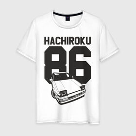 Мужская футболка хлопок с принтом Toyota AE86 Hachiroku в Тюмени, 100% хлопок | прямой крой, круглый вырез горловины, длина до линии бедер, слегка спущенное плечо. | Тематика изображения на принте: ae86 hachiroku | hachiroku | toyota | toyota ae86 | toyota ae86 hachiroku | хачироку