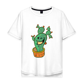 Мужская футболка хлопок Oversize с принтом Веселый кактус в Тюмени, 100% хлопок | свободный крой, круглый ворот, “спинка” длиннее передней части | 
