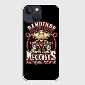 Чехол для iPhone 13 mini с принтом Bandidos в Тюмени,  |  | cartridges | drawing | graphic | hat | mexican | mexico | ornament | patterns | revolvers | rope | tape | tequila | thug | weapon | бандит | верёвка | графика | лента | мексика | мексиканский | орнамент | оружие | патроны | револьверы | рисунок | текила |