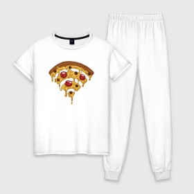 Женская пижама хлопок с принтом Пицца Wi-Fi в Тюмени, 100% хлопок | брюки и футболка прямого кроя, без карманов, на брюках мягкая резинка на поясе и по низу штанин | pizza | wi fi | wifi | абстракция | вай фай | интернет | пицца