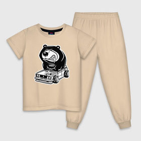 Детская пижама хлопок с принтом Медведь на жигулях в Тюмени, 100% хлопок |  брюки и футболка прямого кроя, без карманов, на брюках мягкая резинка на поясе и по низу штанин
 | ваз 2103 | ваз 2106 | жигули | жигули 2103 | жигули 2106