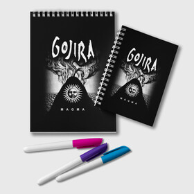 Блокнот с принтом Gojira в Тюмени, 100% бумага | 48 листов, плотность листов — 60 г/м2, плотность картонной обложки — 250 г/м2. Листы скреплены удобной пружинной спиралью. Цвет линий — светло-серый
 | Тематика изображения на принте: death metal | from mars to sirius | gojira | magmа | terra incognita | the link | the way of all flesh | годжира | грув метал | группы | дэт метал | метал | музыка | рок