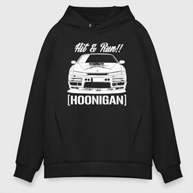 Мужское худи Oversize хлопок с принтом Nissan Silvia S14 Hoonigan в Тюмени, френч-терри — 70% хлопок, 30% полиэстер. Мягкий теплый начес внутри —100% хлопок | боковые карманы, эластичные манжеты и нижняя кромка, капюшон на магнитной кнопке | Тематика изображения на принте: hoonigan | nissan | nissan silvia s14 | silvia s14