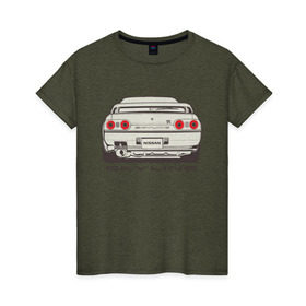 Женская футболка хлопок с принтом Nissan Skyline R32 в Тюмени, 100% хлопок | прямой крой, круглый вырез горловины, длина до линии бедер, слегка спущенное плечо | nissan | nissan skyline | nissan skyline r32 | r32 | skyline r32