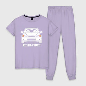 Женская пижама хлопок с принтом Honda Civic EK 6 поколение в Тюмени, 100% хлопок | брюки и футболка прямого кроя, без карманов, на брюках мягкая резинка на поясе и по низу штанин | civic ek | ek 6 поколение | honda | honda civic | honda civic ek 6 поколение