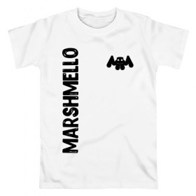 Мужская футболка хлопок с принтом Marshmello в Тюмени, 100% хлопок | прямой крой, круглый вырез горловины, длина до линии бедер, слегка спущенное плечо. | christopher comstock | dj | marshmello | music | диджей | клубная музыка | клубняк | крис комсток | логотип | маршмэллоу | музыка