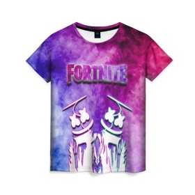 Женская футболка 3D с принтом Fortnite & Marshmello (Color). в Тюмени, 100% полиэфир ( синтетическое хлопкоподобное полотно) | прямой крой, круглый вырез горловины, длина до линии бедер | color | fortnite | fortnite 2 | fortnite x | geometry | marshmello | ninja | streamer | texture | абстракция | геометрия | дизайн | дым | игра | красочный дым | маршмелло | ниндзя | радуга | силуэт | стиль | текстура | улыбка | 