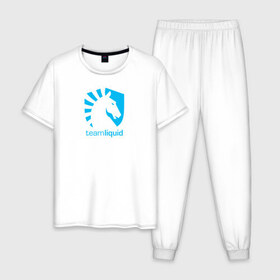 Мужская пижама хлопок с принтом TEAM LIQUID в Тюмени, 100% хлопок | брюки и футболка прямого кроя, без карманов, на брюках мягкая резинка на поясе и по низу штанин
 | Тематика изображения на принте: 2019 | blue | cybersport | esport | liquid | logo | pro league | team | team liquid | киберспорт | логотип | тим ликвид | фирменные цвета
