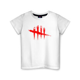 Детская футболка хлопок с принтом DEAD BY DAYLIGHT в Тюмени, 100% хлопок | круглый вырез горловины, полуприлегающий силуэт, длина до линии бедер | blood | dead by daylight | game | horror | logo | red | игра | кости | кровь | лого | ужасы | хоррор | череп