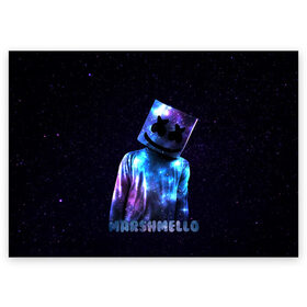 Поздравительная открытка с принтом Marshmello в Тюмени, 100% бумага | плотность бумаги 280 г/м2, матовая, на обратной стороне линовка и место для марки
 | marshmello | диджей | звезды | клуб | клубная музыка | космос | маршмеллоу | маршмэлло | маршмэллоу | музыка | небо | ночь | электронная