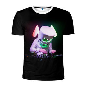 Мужская футболка 3D спортивная с принтом Marshmello в Тюмени, 100% полиэстер с улучшенными характеристиками | приталенный силуэт, круглая горловина, широкие плечи, сужается к линии бедра | marshmello | диджей | клуб | клубная музыка | маршмеллоу | маршмэлло | маршмэллоу | музыка | электронная