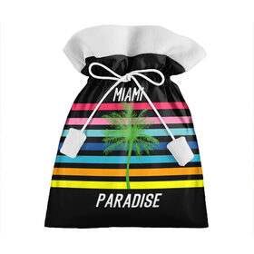 Подарочный 3D мешок с принтом Miami Paradise в Тюмени, 100% полиэстер | Размер: 29*39 см | america | city | colorful | drawing | grap | miami | palm tree | paradise | recreation | resort | stripes | tree | usa | world | америка | город | графика | дерево | курорт | майами | мировой | надпись | отдых | пальма | полосы | разноцветные | рай | рису