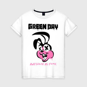 Женская футболка хлопок с принтом Green Day в Тюмени, 100% хлопок | прямой крой, круглый вырез горловины, длина до линии бедер, слегка спущенное плечо | Тематика изображения на принте: green day | greenday | punk | rock | грин дэй | группы | музыка | панк | рок