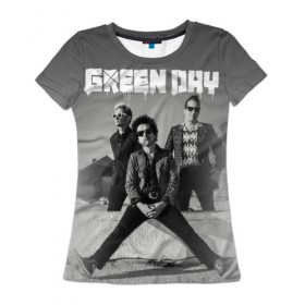 Женская футболка 3D с принтом Green Day в Тюмени, 100% полиэфир ( синтетическое хлопкоподобное полотно) | прямой крой, круглый вырез горловины, длина до линии бедер | green day | greenday | punk | rock | грин дэй | группы | музыка | панк | рок