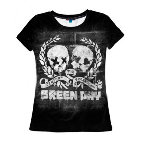 Женская футболка 3D с принтом Green Day в Тюмени, 100% полиэфир ( синтетическое хлопкоподобное полотно) | прямой крой, круглый вырез горловины, длина до линии бедер | green day | greenday | punk | rock | грин дэй | группы | музыка | панк | рок