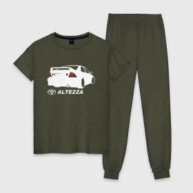 Женская пижама хлопок с принтом Toyota Altezza (2) в Тюмени, 100% хлопок | брюки и футболка прямого кроя, без карманов, на брюках мягкая резинка на поясе и по низу штанин | altezza | toyota | toyota altezza