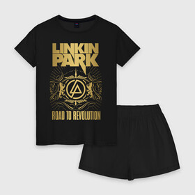 Женская пижама с шортиками хлопок с принтом Linkin Park в Тюмени, 100% хлопок | футболка прямого кроя, шорты свободные с широкой мягкой резинкой | chester bennington | linkin park | группы | линкин парк | метал | музыка | рок | честер беннингтон