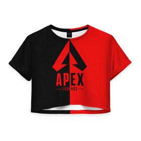 Женская футболка 3D укороченная с принтом APEX LEGENDS RED в Тюмени, 100% полиэстер | круглая горловина, длина футболки до линии талии, рукава с отворотами | Тематика изображения на принте: apex | legend | legends | titanfall | апекс | арех | бангалор | бладхаунд | верхушки | гибралтар | каустик | лайфлайн | легенда | легенды | ледженд | леджендс | мираж | орех | рэйф | титанфол