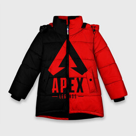 Зимняя куртка для девочек 3D с принтом APEX LEGENDS RED в Тюмени, ткань верха — 100% полиэстер; подклад — 100% полиэстер, утеплитель — 100% полиэстер. | длина ниже бедра, удлиненная спинка, воротник стойка и отстегивающийся капюшон. Есть боковые карманы с листочкой на кнопках, утяжки по низу изделия и внутренний карман на молнии. 

Предусмотрены светоотражающий принт на спинке, радужный светоотражающий элемент на пуллере молнии и на резинке для утяжки. | apex | legend | legends | titanfall | апекс | арех | бангалор | бладхаунд | верхушки | гибралтар | каустик | лайфлайн | легенда | легенды | ледженд | леджендс | мираж | орех | рэйф | титанфол