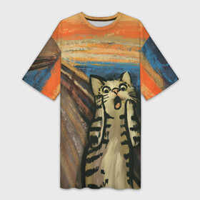 Платье-футболка 3D с принтом Крик котика в Тюмени,  |  | cat | картина | кот | котик | котики | коты | котэ | кошак | крик | мем | приколы