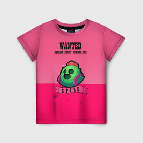 Детская футболка 3D с принтом WANTED Spike в Тюмени, 100% гипоаллергенный полиэфир | прямой крой, круглый вырез горловины, длина до линии бедер, чуть спущенное плечо, ткань немного тянется | Тематика изображения на принте: brawl | brawl stars | smash bros