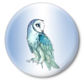 Значок с принтом сова в Тюмени,  металл | круглая форма, металлическая застежка в виде булавки | owl | ночь | птица | сова | филин
