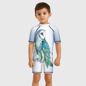 Детский купальный костюм 3D с принтом сова в Тюмени, Полиэстер 85%, Спандекс 15% | застежка на молнии на спине | owl | ночь | птица | сова | филин