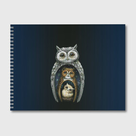 Альбом для рисования с принтом сова-матрешка в Тюмени, 100% бумага
 | матовая бумага, плотность 200 мг. | owl | матрешка | ночь | птица | сова | филин