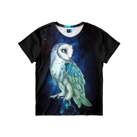 Детская футболка 3D с принтом космическая сова в Тюмени, 100% гипоаллергенный полиэфир | прямой крой, круглый вырез горловины, длина до линии бедер, чуть спущенное плечо, ткань немного тянется | Тематика изображения на принте: owl | галактика | звезды | космос | млечный путь | ночь | птица | сова | филин