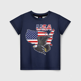 Детская футболка 3D с принтом USA в Тюмени, 100% гипоаллергенный полиэфир | прямой крой, круглый вырез горловины, длина до линии бедер, чуть спущенное плечо, ткань немного тянется | america | bald | bir | eagle | flag | stars and stripes | usa | америка | белоголовый | графика | жизни | звездно полосатый | иллюстрация | искусство | карта | контур | летит | мода | орёл | птица | рисунок | силуэт | символ
