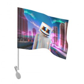 Флаг для автомобиля с принтом Marshmello Glitch в Тюмени, 100% полиэстер | Размер: 30*21 см | Тематика изображения на принте: christopher | comstock | dj | dotcom | fortnite | friends | glitch | marshmallow | marshmello | usa | глитч | диджей | друзья | зефир | комсток | крис | мармелад | маршмэллоу | молнии | музыка | продюсер | сша | фортнайт | хаус | электро