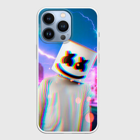 Чехол для iPhone 13 Pro с принтом Marshmello Glitch в Тюмени,  |  | Тематика изображения на принте: christopher | comstock | dj | dotcom | fortnite | friends | glitch | marshmallow | marshmello | usa | глитч | диджей | друзья | зефир | комсток | крис | мармелад | маршмэллоу | молнии | музыка | продюсер | сша | фортнайт | хаус | электро