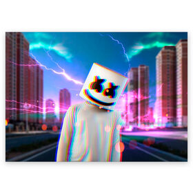 Поздравительная открытка с принтом Marshmello Glitch в Тюмени, 100% бумага | плотность бумаги 280 г/м2, матовая, на обратной стороне линовка и место для марки
 | Тематика изображения на принте: christopher | comstock | dj | dotcom | fortnite | friends | glitch | marshmallow | marshmello | usa | глитч | диджей | друзья | зефир | комсток | крис | мармелад | маршмэллоу | молнии | музыка | продюсер | сша | фортнайт | хаус | электро