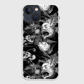 Чехол для iPhone 13 mini с принтом Глубоководные рыбы в Тюмени,  |  | dark | deep sea | depth | fish | ocean | predators | water | вода | глубина | глубоководные | графика | длинные | древние | жизни | зубы | иллюстрация | искусство | мода | океан | острые | рисунок | рыбы | свет | стиль | текст