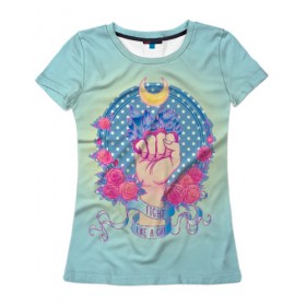 Женская футболка 3D с принтом Fight like a girl в Тюмени, 100% полиэфир ( синтетическое хлопкоподобное полотно) | прямой крой, круглый вырез горловины, длина до линии бедер | 8 марта | feminism | girl power | like a girl | sailor moon | venus | весна | женщины | международный женский день | подарок | сейлор мун | феминизм