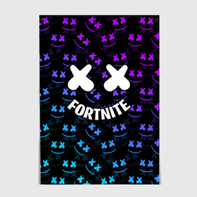 Постер с принтом FORTNITE x MARSHMELLO в Тюмени, 100% бумага
 | бумага, плотность 150 мг. Матовая, но за счет высокого коэффициента гладкости имеет небольшой блеск и дает на свету блики, но в отличии от глянцевой бумаги не покрыта лаком | 2019 | armor | armour | cybersport | esport | fortnite | game | llama | logo | броня | игра | киберспорт | лама | фиолетовый | фирменные цвета | фортнайт