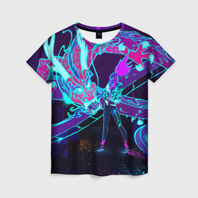 Женская футболка 3D с принтом League Of Legends Neon Dragon в Тюмени, 100% полиэфир ( синтетическое хлопкоподобное полотно) | прямой крой, круглый вырез горловины, длина до линии бедер | akali | dragon | kda | league of egends | lol | neon | дракон | неон | персонаж