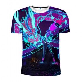 Мужская футболка 3D спортивная с принтом League Of Legends Neon Dragon в Тюмени, 100% полиэстер с улучшенными характеристиками | приталенный силуэт, круглая горловина, широкие плечи, сужается к линии бедра | akali | dragon | kda | league of egends | lol | neon | дракон | неон | персонаж
