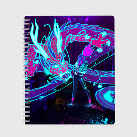 Тетрадь с принтом League Of Legends Neon Dragon в Тюмени, 100% бумага | 48 листов, плотность листов — 60 г/м2, плотность картонной обложки — 250 г/м2. Листы скреплены сбоку удобной пружинной спиралью. Уголки страниц и обложки скругленные. Цвет линий — светло-серый
 | akali | dragon | kda | league of egends | lol | neon | дракон | неон | персонаж