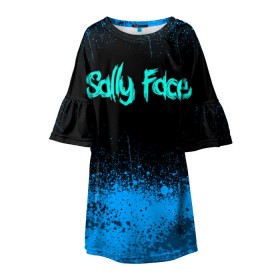 Детское платье 3D с принтом Sally Face (19) в Тюмени, 100% полиэстер | прямой силуэт, чуть расширенный к низу. Круглая горловина, на рукавах — воланы | Тематика изображения на принте: face | fisher | larry johnson | mask | sally | sally face | sally fisher | демоны | духи | маска | призраки | салли | салли фейс | салли фишер | фейс