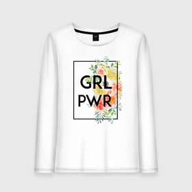 Женский лонгслив хлопок с принтом GRL PWR в Тюмени, 100% хлопок |  | Тематика изображения на принте: 8 марта | feminism | girl power | like a girl | venus | весна | женщины | международный женский день | подарок | феминизм