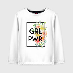 Детский лонгслив хлопок с принтом GRL PWR в Тюмени, 100% хлопок | круглый вырез горловины, полуприлегающий силуэт, длина до линии бедер | Тематика изображения на принте: 8 марта | feminism | girl power | like a girl | venus | весна | женщины | международный женский день | подарок | феминизм